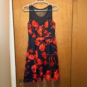 Enfocus Studio Black and Red Floral Midi Dress